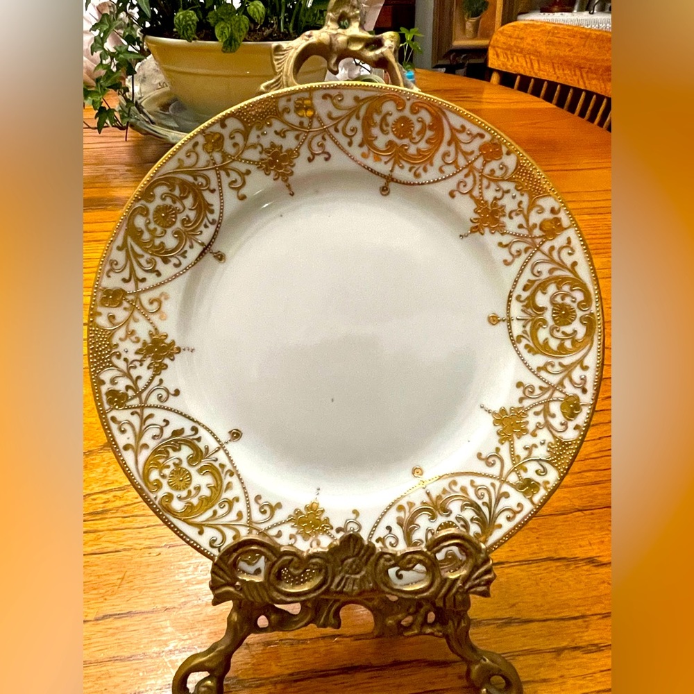 Nippon - hand painted/ hold trim - 7 3/8” plate and saucer 5 3/8”